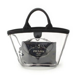 Prada Canvas Canapa Black Clear Tote Logo Bag